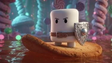 Marshmellow Man With His Shield On His Ginger Biscuit Boat On The Hot Cocoa River Marshmellow Man With His Shield On His Ginger Biscuit Boat On The Hot Cocoa River