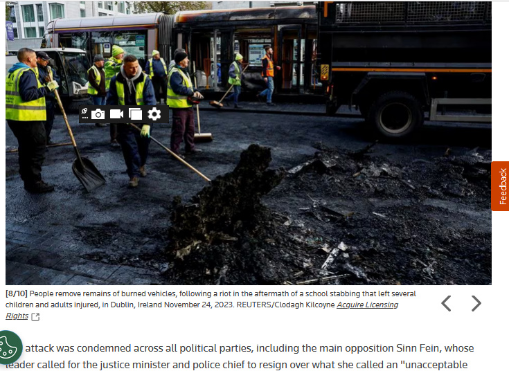 People Remove Burned Vehicles Follow Riot In Dublin ,Ireland November 24, 2023